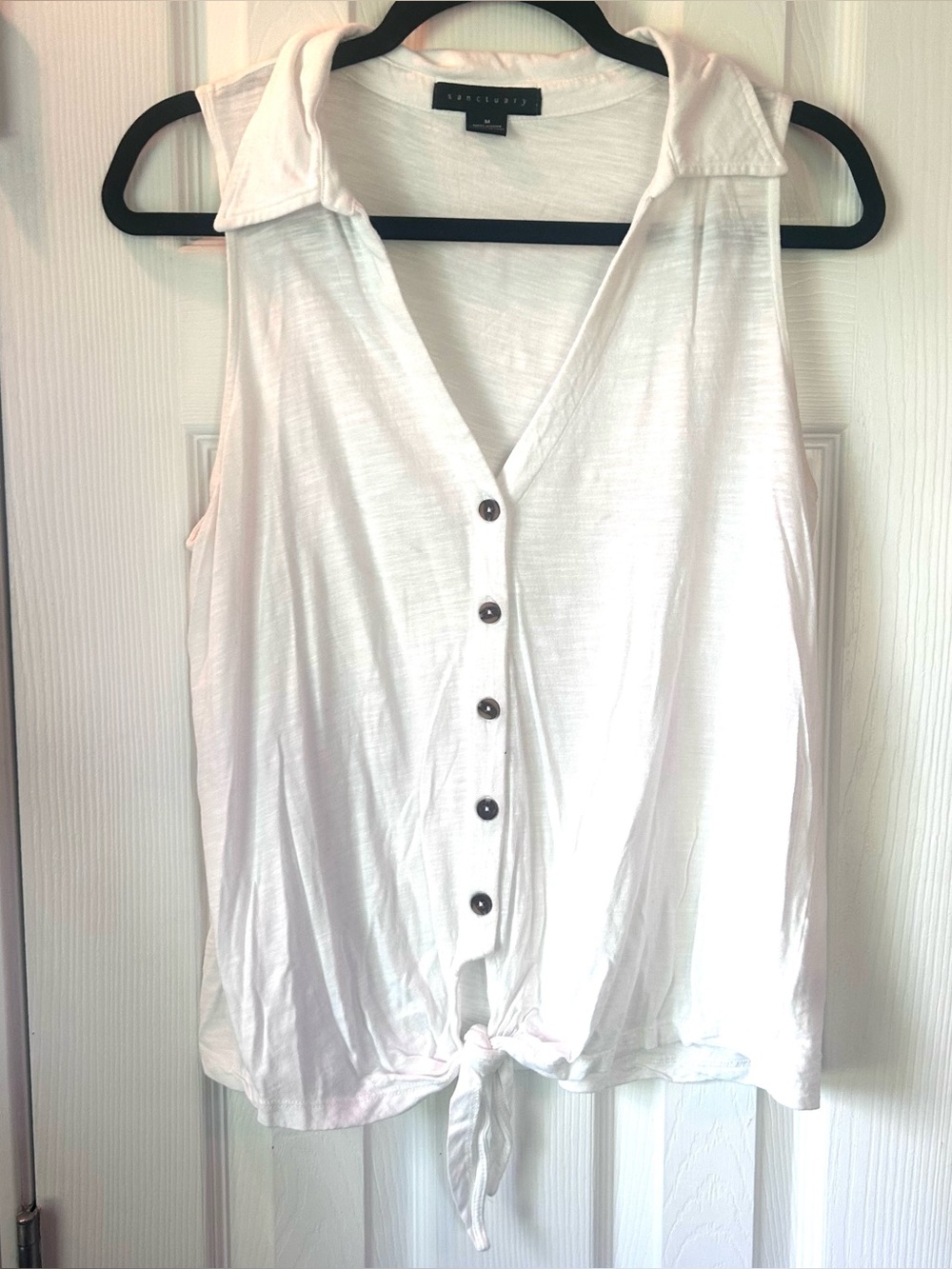 Sanctuary Sleeveless Tie Front Button Tank Top White Medium